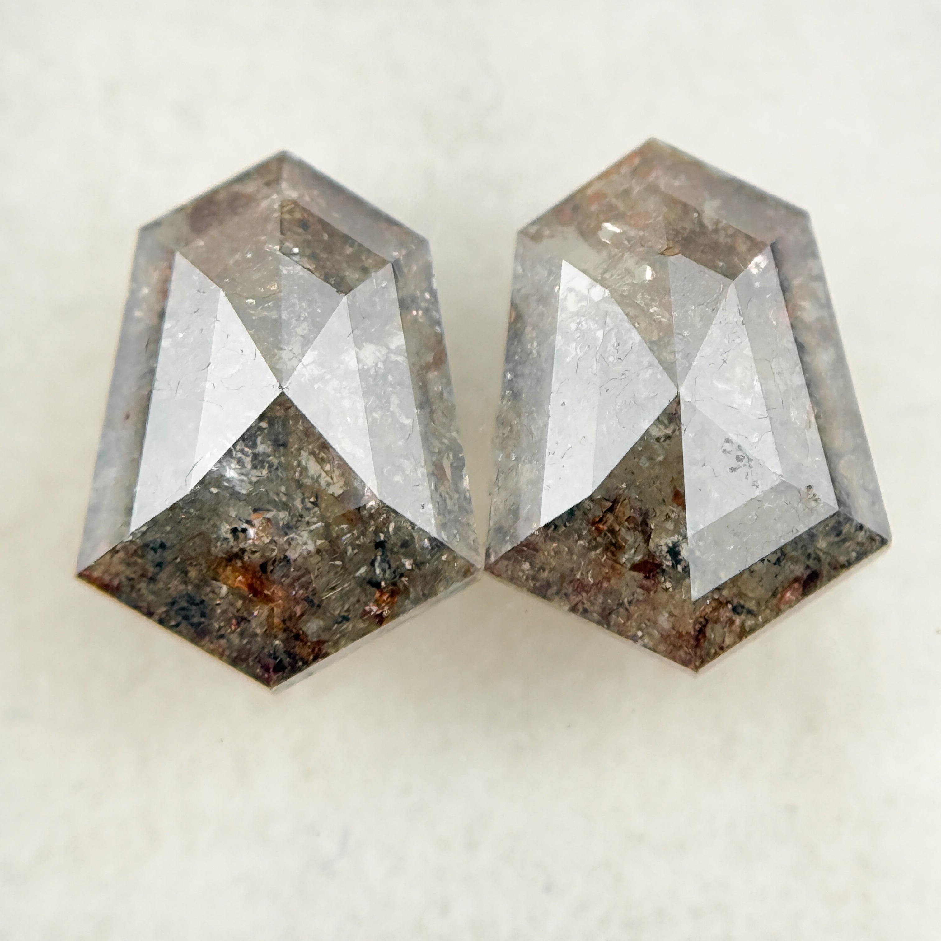 2.01 Ct Shield Rose Cut Brown Natural Galaxy Diamond Pair