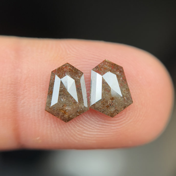 2.01 Ct Shield Rose Cut Brown Natural Galaxy Diamond Pair