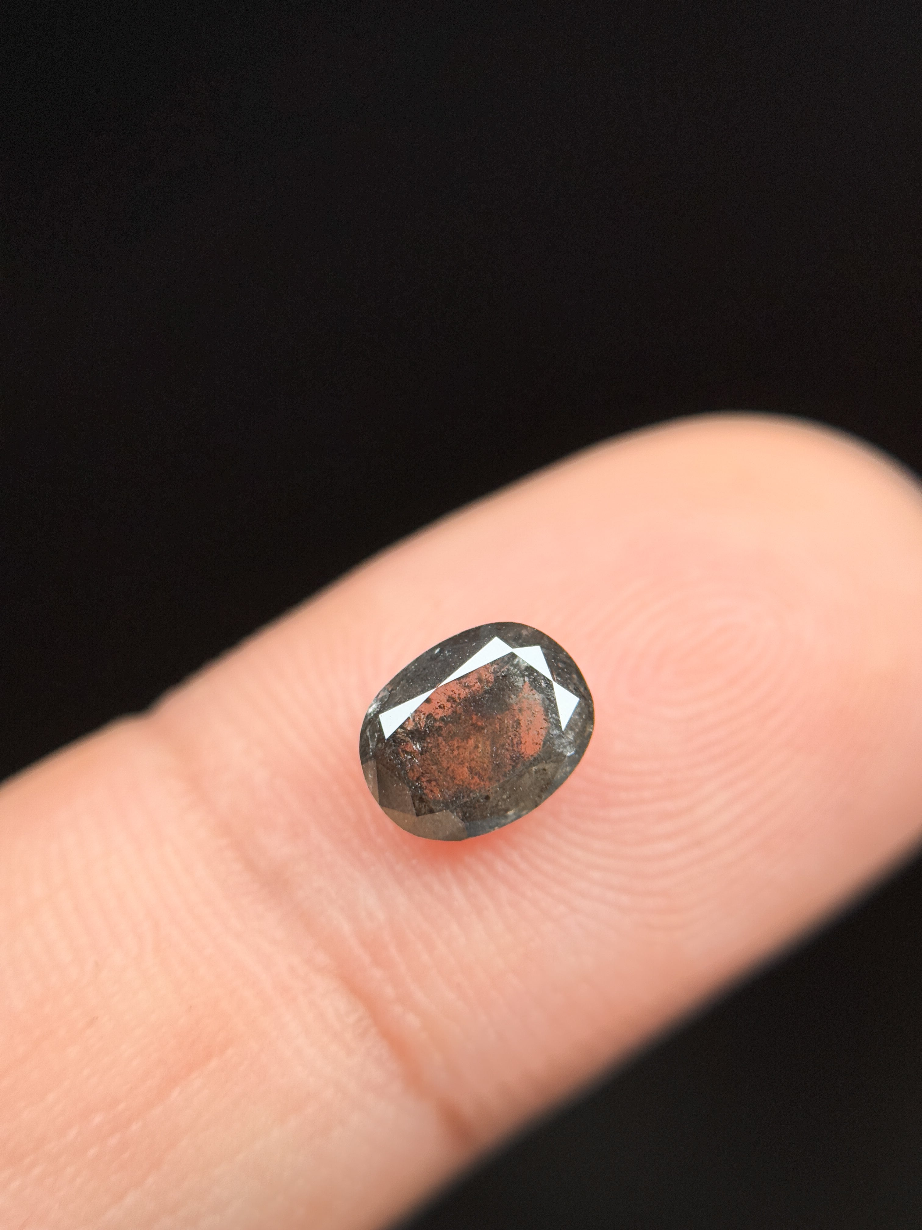 1.02 Ct Oval Rose Cut Grey Natural Salt and Pepper Diamond