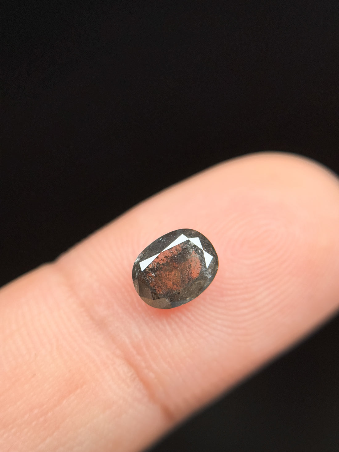 1.02 Ct Oval Rose Cut Grey Natural Salt and Pepper Diamond