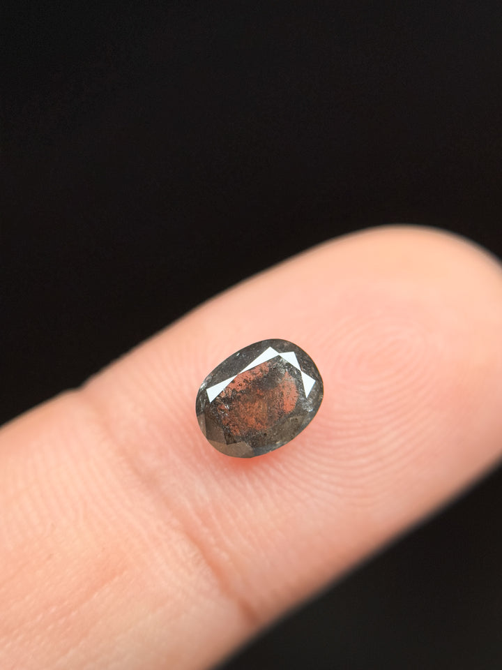 1.02 Ct Oval Rose Cut Grey Natural Salt and Pepper Diamond