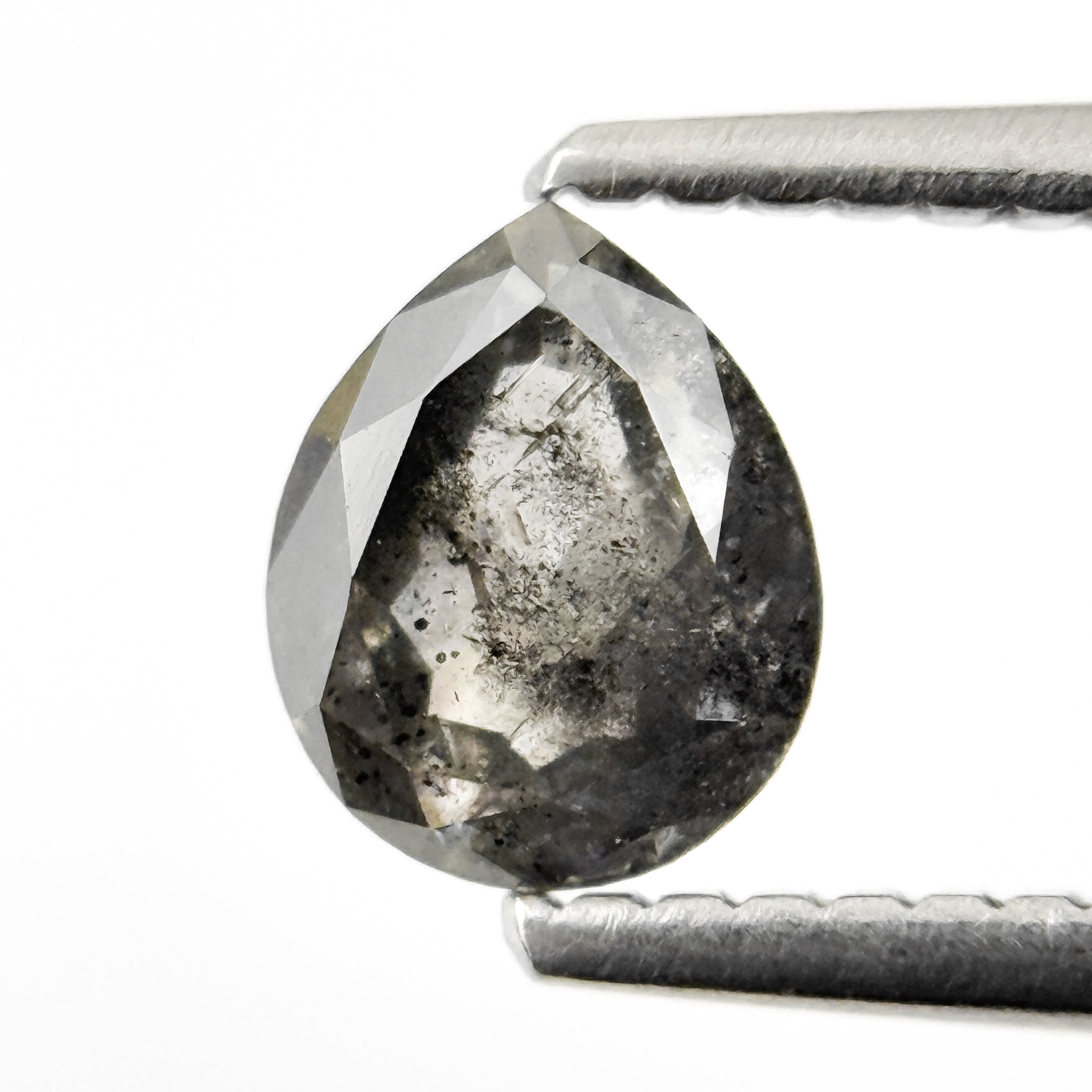 0.82 Ct Pear Rose Cut Grey Natural Salt and Pepper Diamond