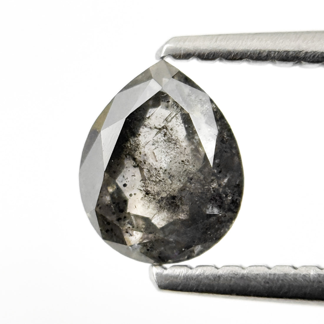 0.82 Ct Pear Rose Cut Grey Natural Salt and Pepper Diamond