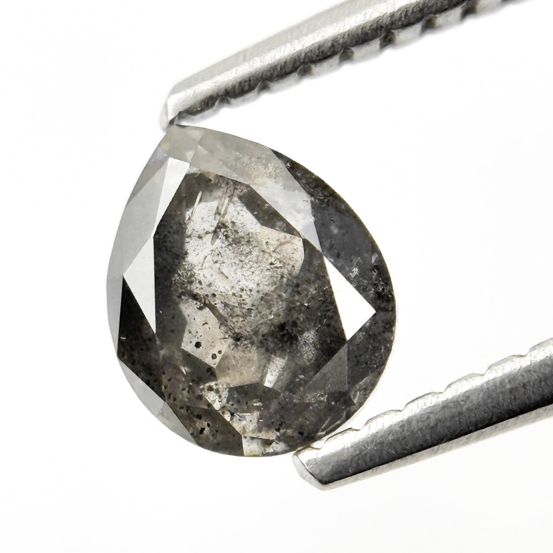 0.82 Ct Pear Rose Cut Grey Natural Salt and Pepper Diamond