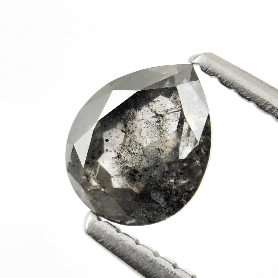 0.82 Ct Pear Rose Cut Grey Natural Salt and Pepper Diamond