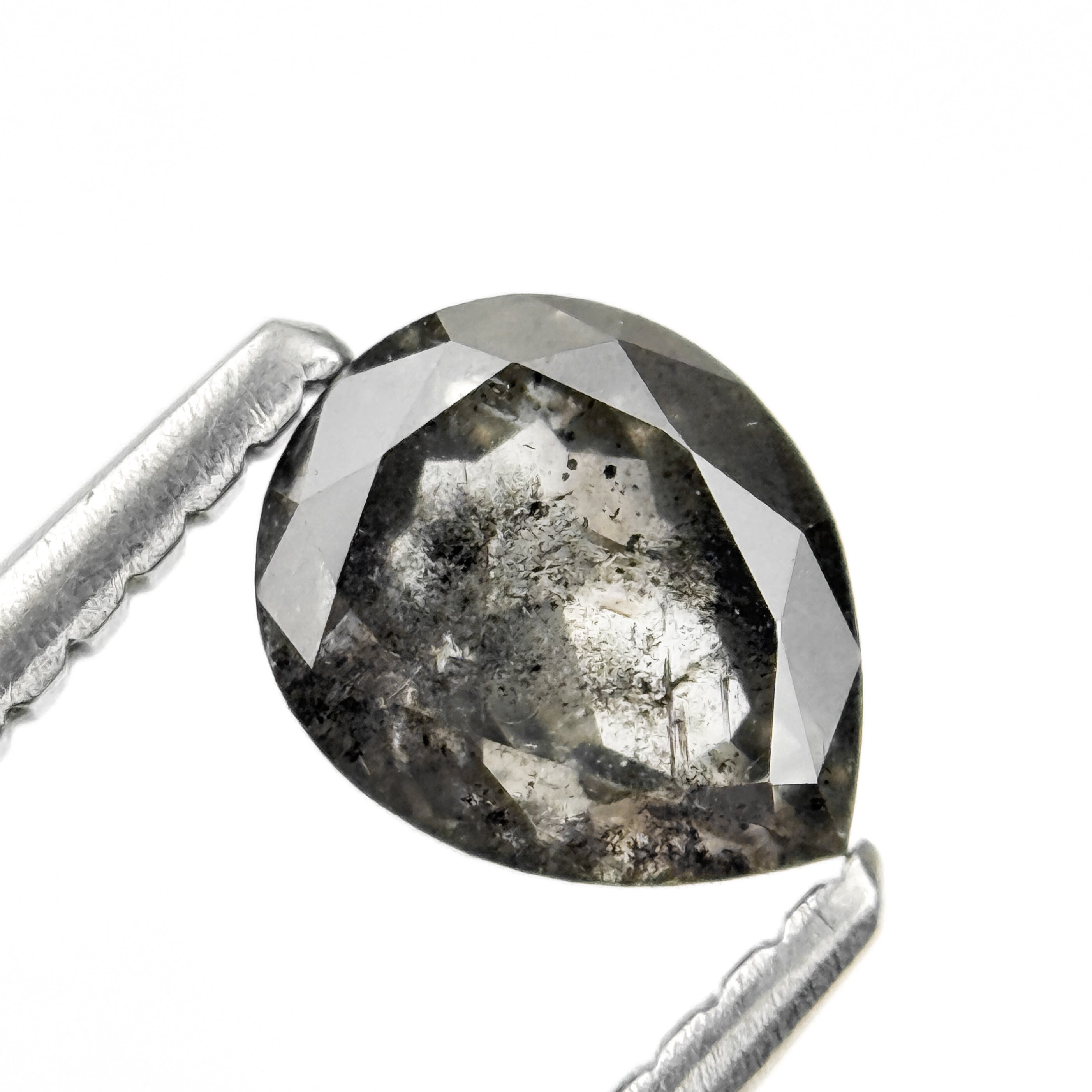 0.82 Ct Pear Rose Cut Grey Natural Salt and Pepper Diamond