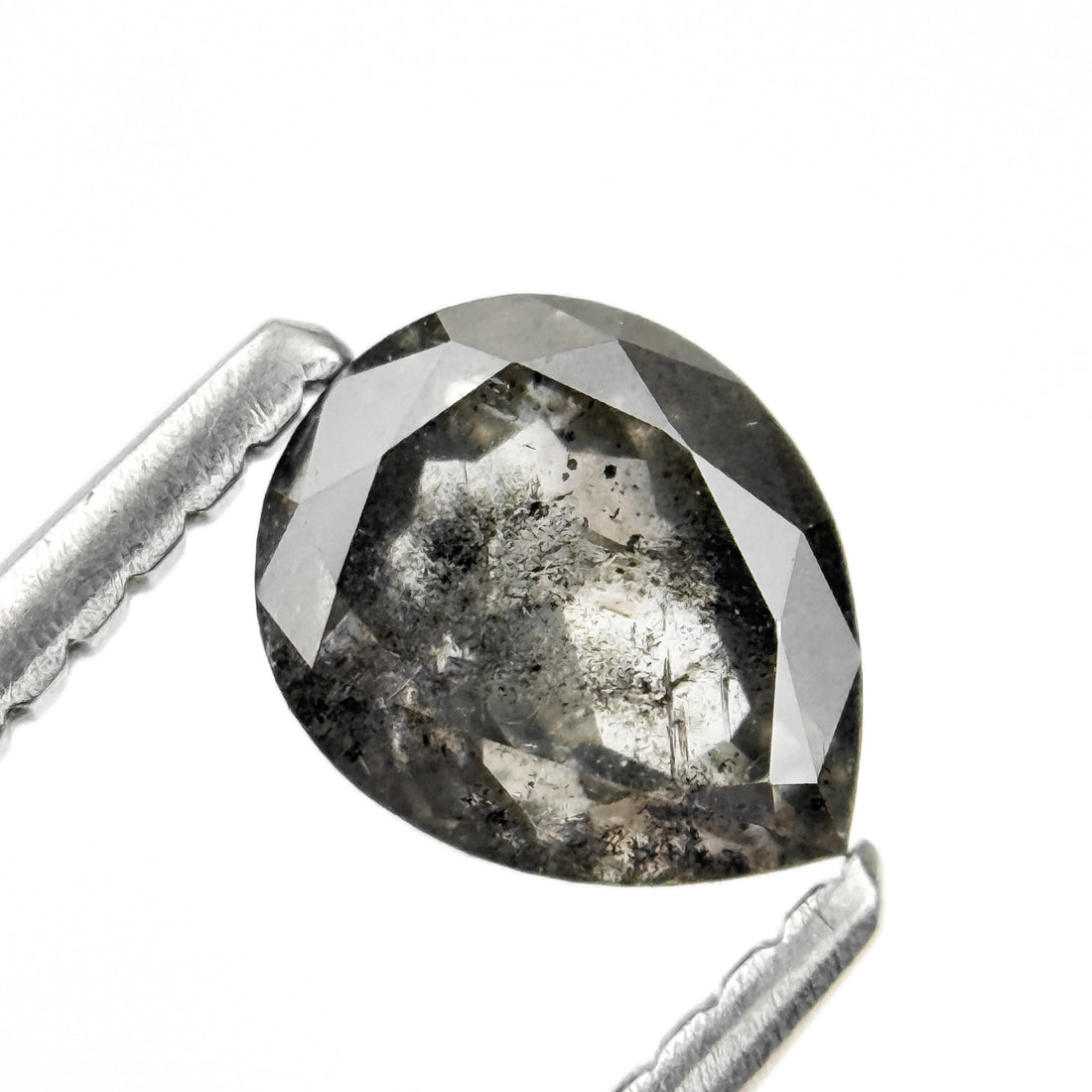 0.82 Ct Pear Rose Cut Grey Natural Salt and Pepper Diamond
