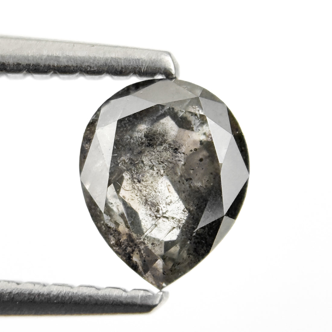 0.82 Ct Pear Rose Cut Grey Natural Salt and Pepper Diamond