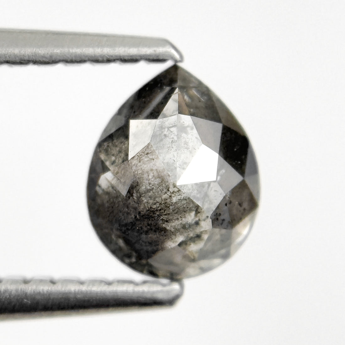 0.82 Ct Pear Rose Cut Grey Natural Salt and Pepper Diamond