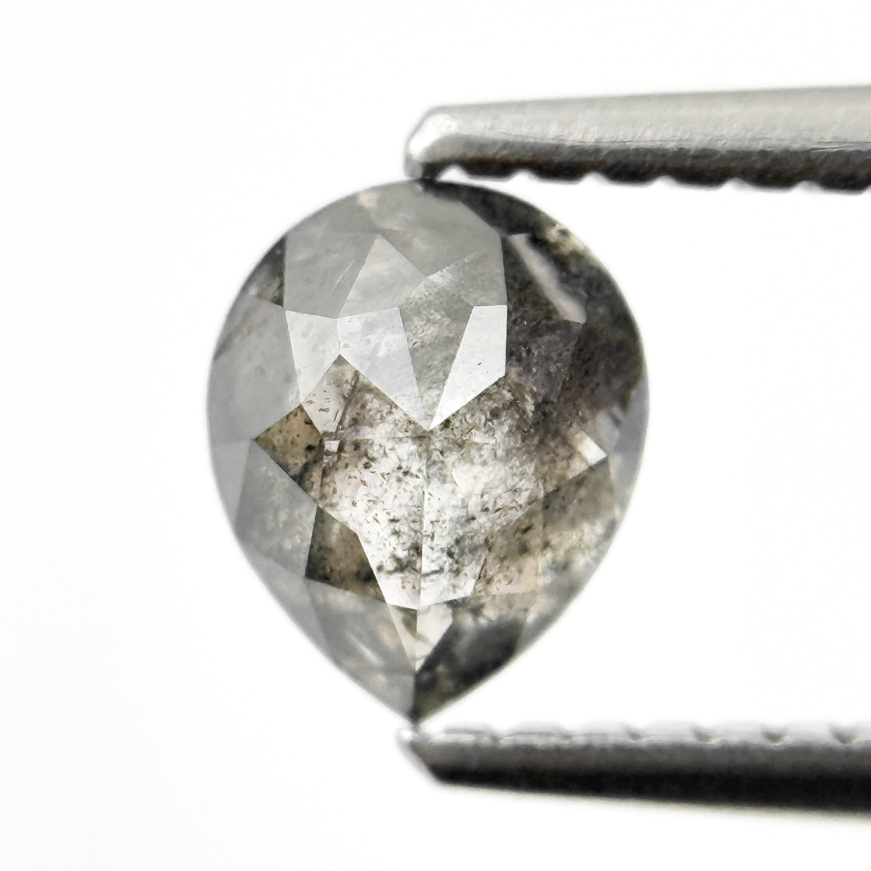 0.82 Ct Pear Rose Cut Grey Natural Salt and Pepper Diamond