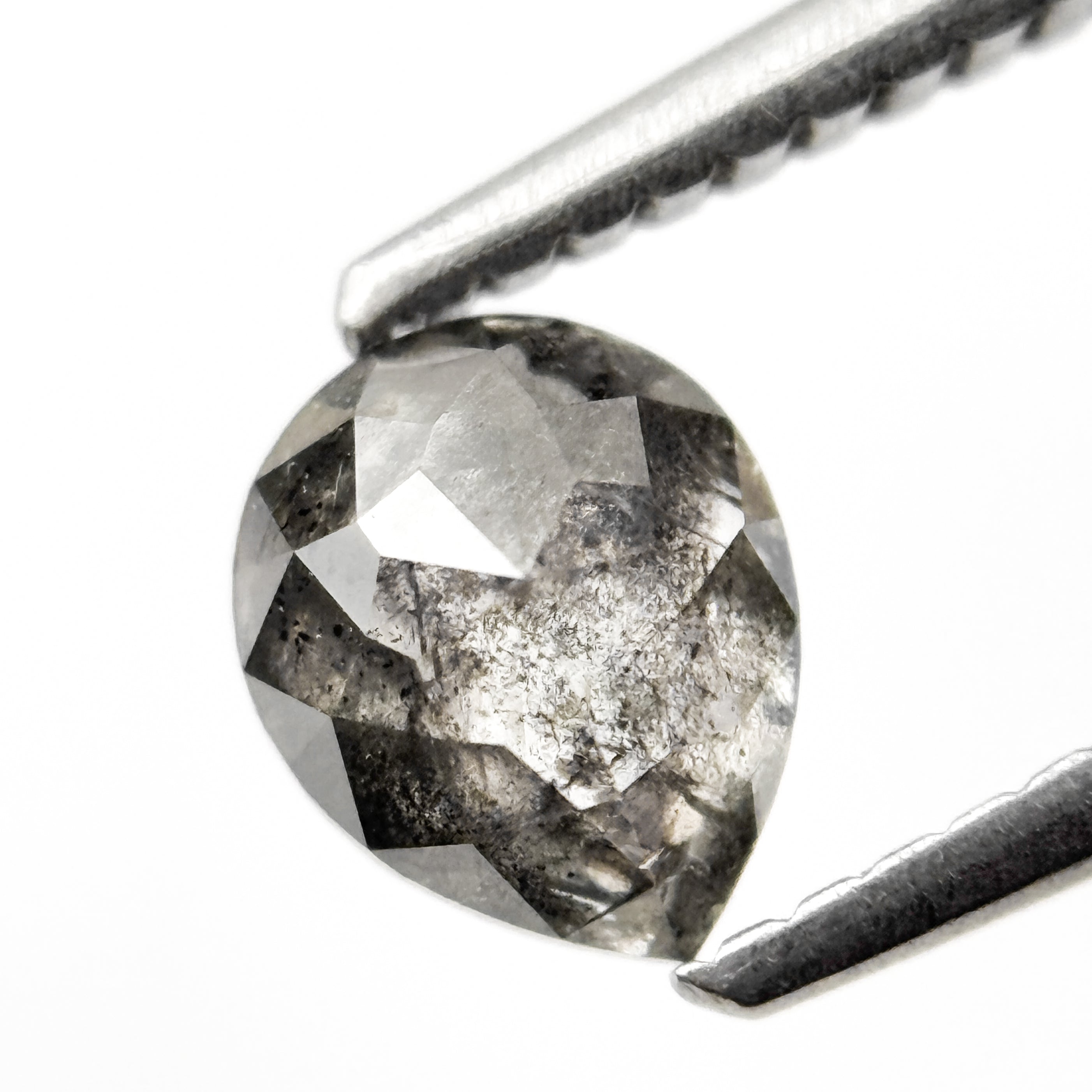 0.82 Ct Pear Rose Cut Grey Natural Salt and Pepper Diamond