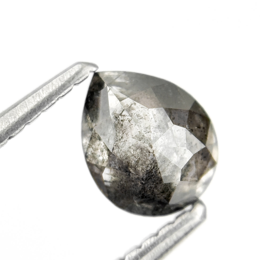 0.82 Ct Pear Rose Cut Grey Natural Salt and Pepper Diamond