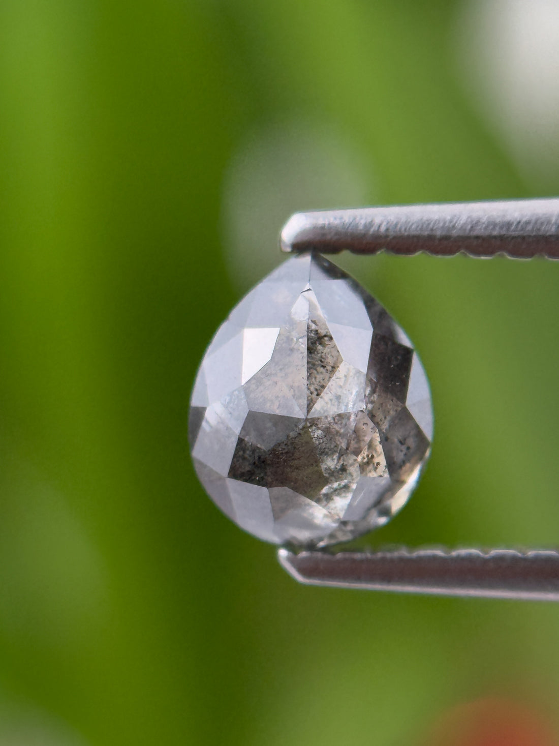 0.82 Ct Pear Rose Cut Grey Natural Salt and Pepper Diamond