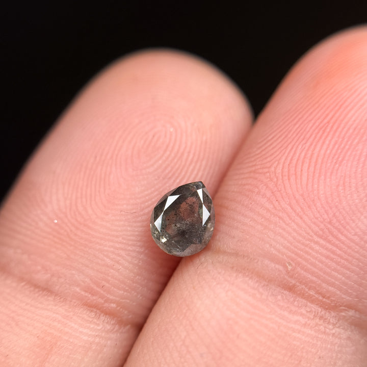 0.82 Ct Pear Rose Cut Grey Natural Salt and Pepper Diamond