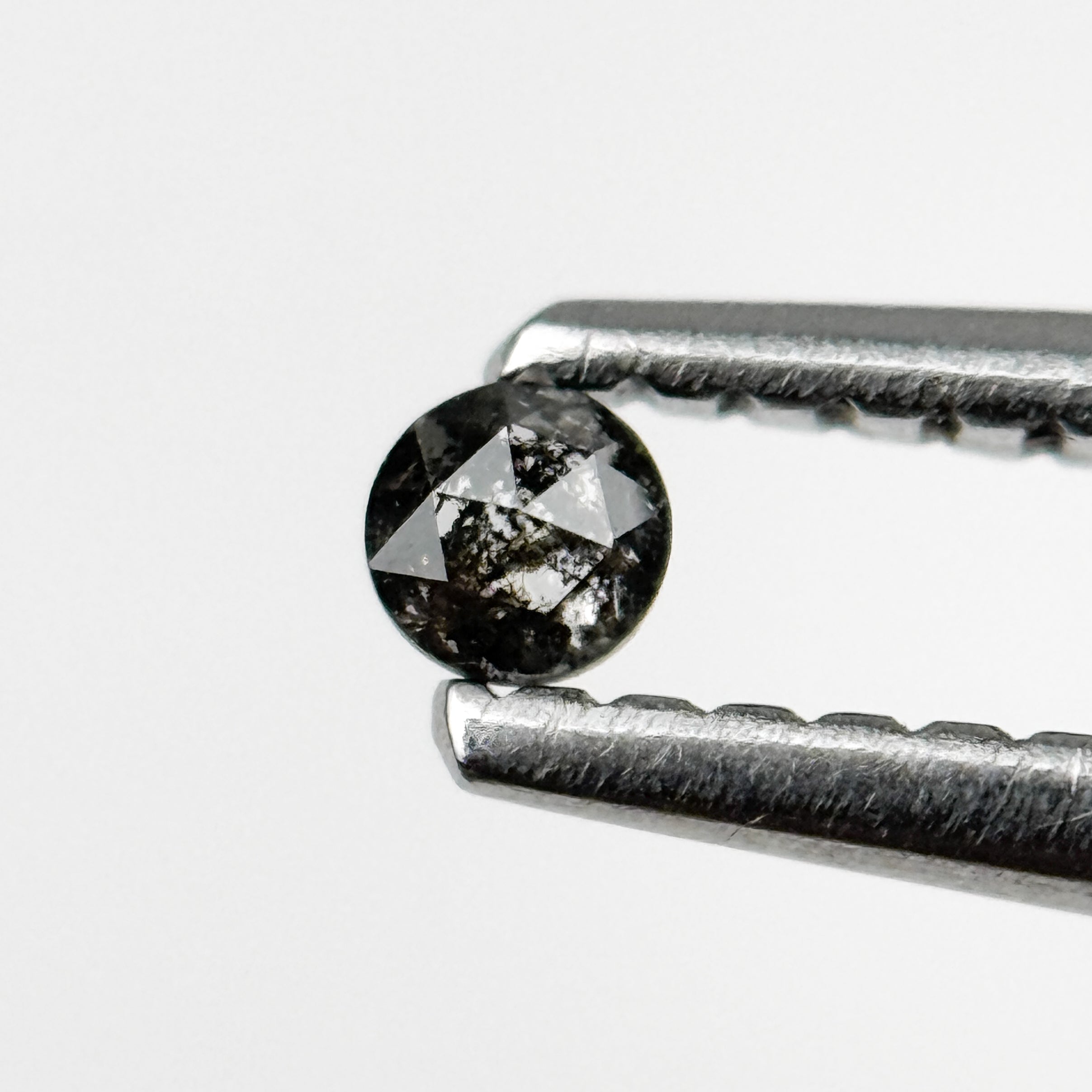 0.10 Ct Round Rose Cut Grey Natural Salt and Pepper Diamond