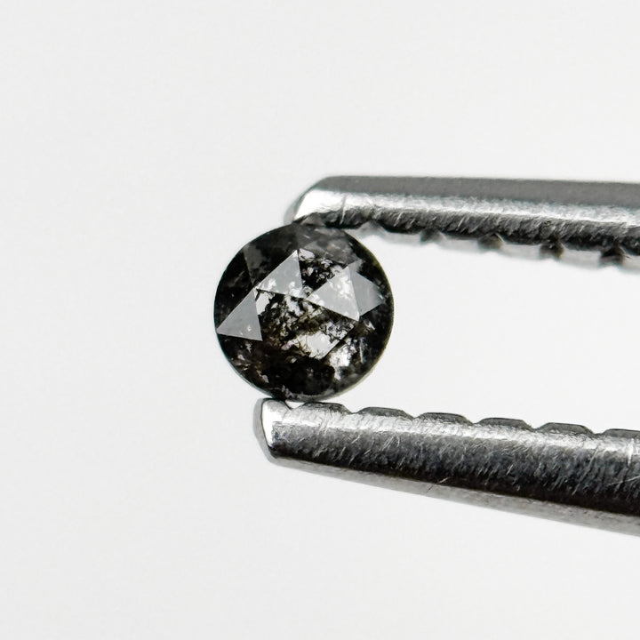 0.10 Ct Round Rose Cut Grey Natural Salt and Pepper Diamond
