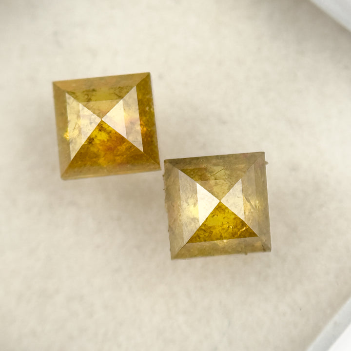 0.98 Ct Kite Rose Cut Yellow Natural Salt and Pepper Diamond Pair