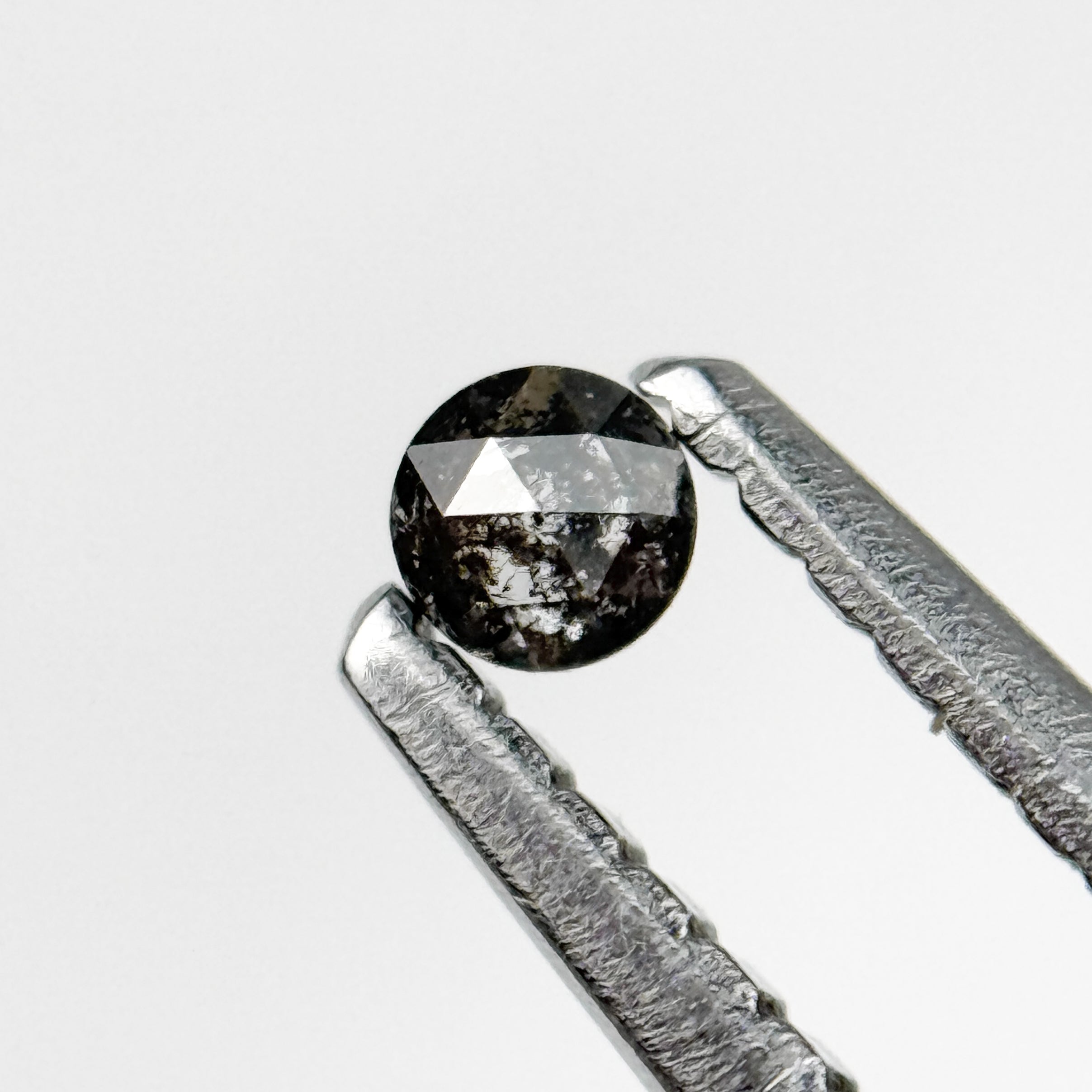 0.10 Ct Round Rose Cut Grey Natural Salt and Pepper Diamond