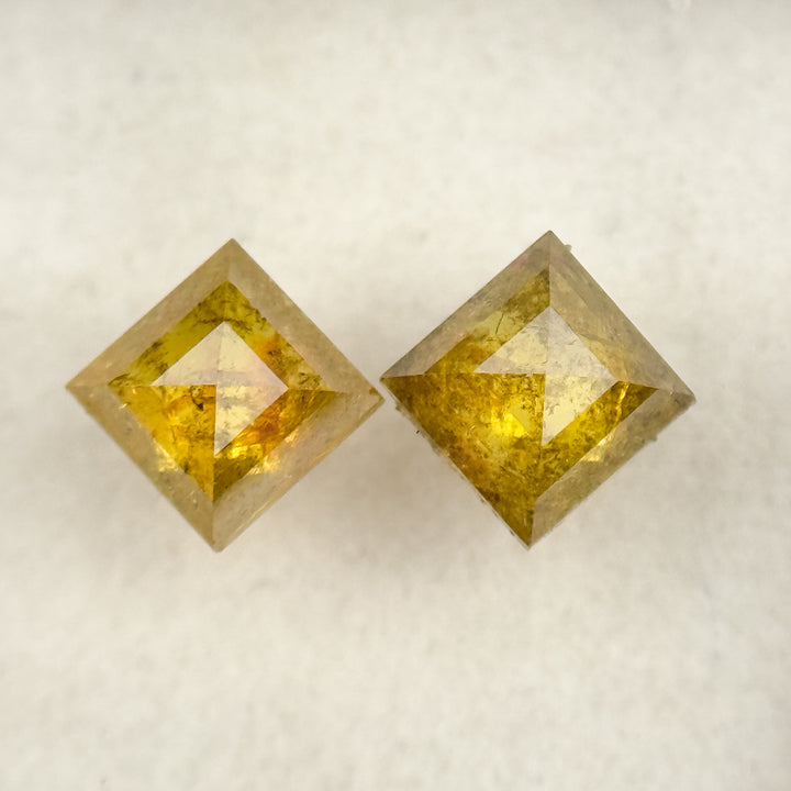 0.98 Ct Kite Rose Cut Yellow Natural Salt and Pepper Diamond Pair