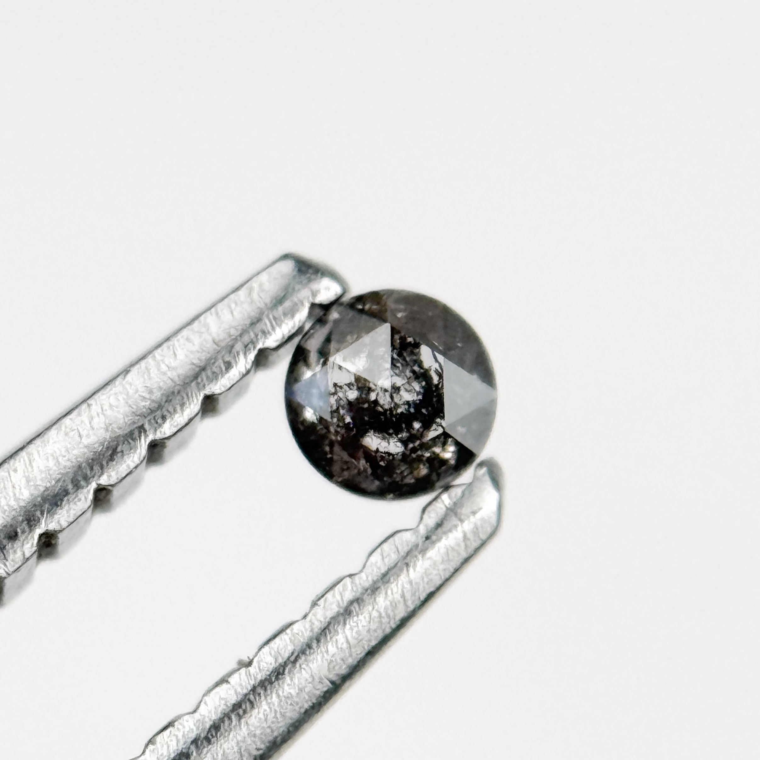 0.10 Ct Round Rose Cut Grey Natural Salt and Pepper Diamond
