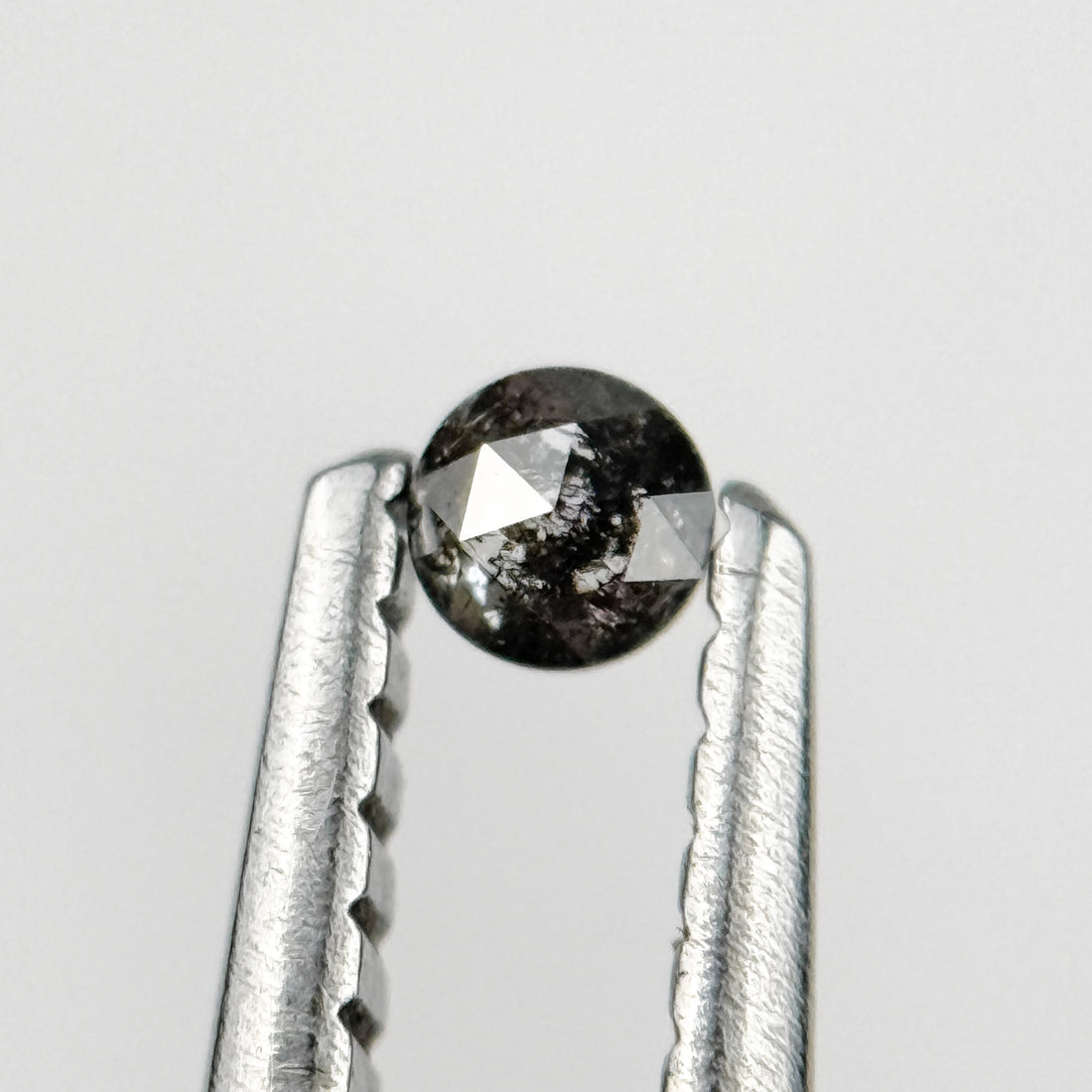 0.10 Ct Round Rose Cut Grey Natural Salt and Pepper Diamond