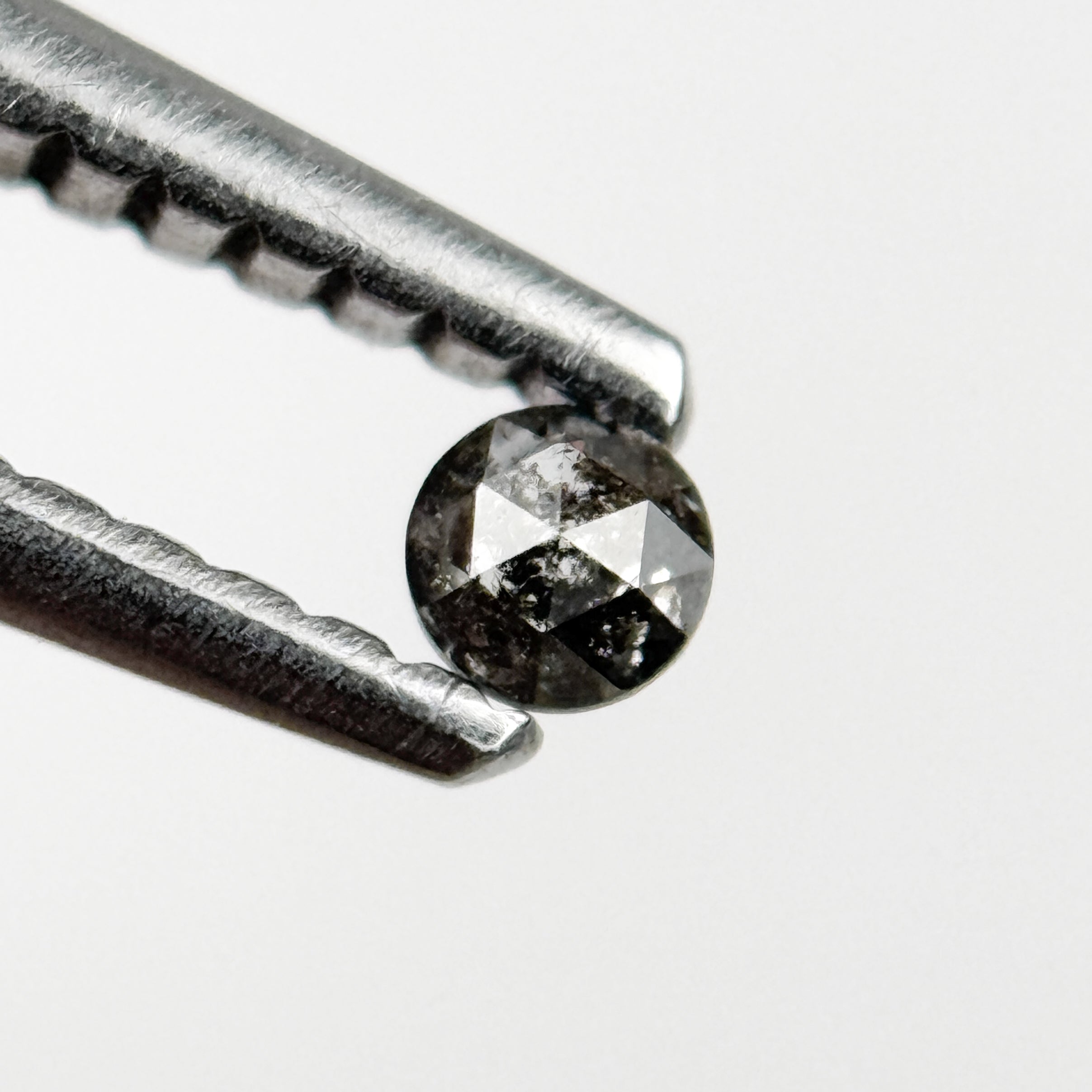 0.10 Ct Round Rose Cut Grey Natural Salt and Pepper Diamond