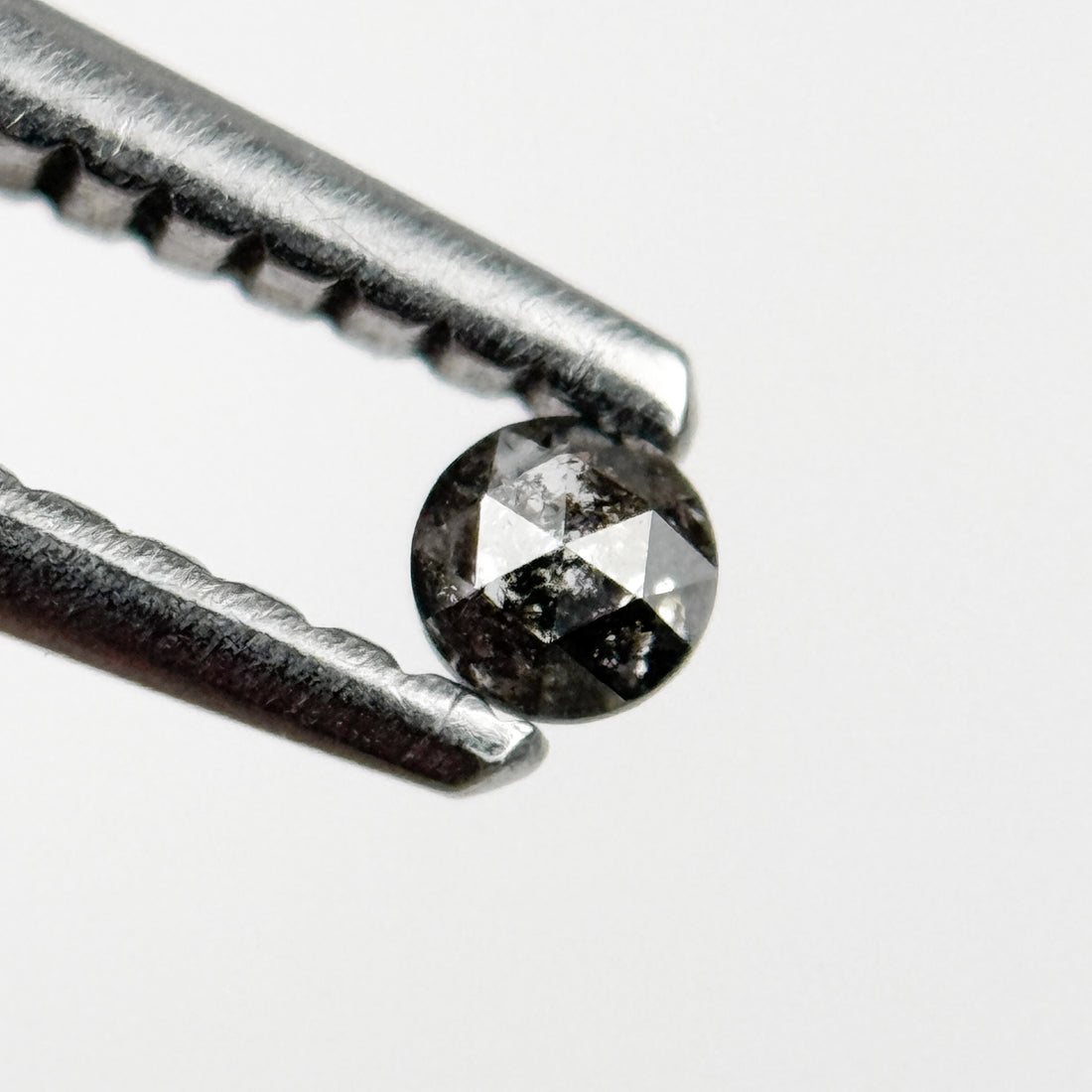 0.10 Ct Round Rose Cut Grey Natural Salt and Pepper Diamond