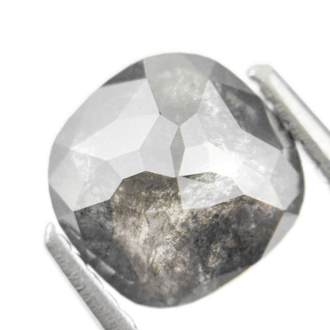 2.00 Ct Cushion Rose Cut Grey Natural Salt and Pepper Diamond