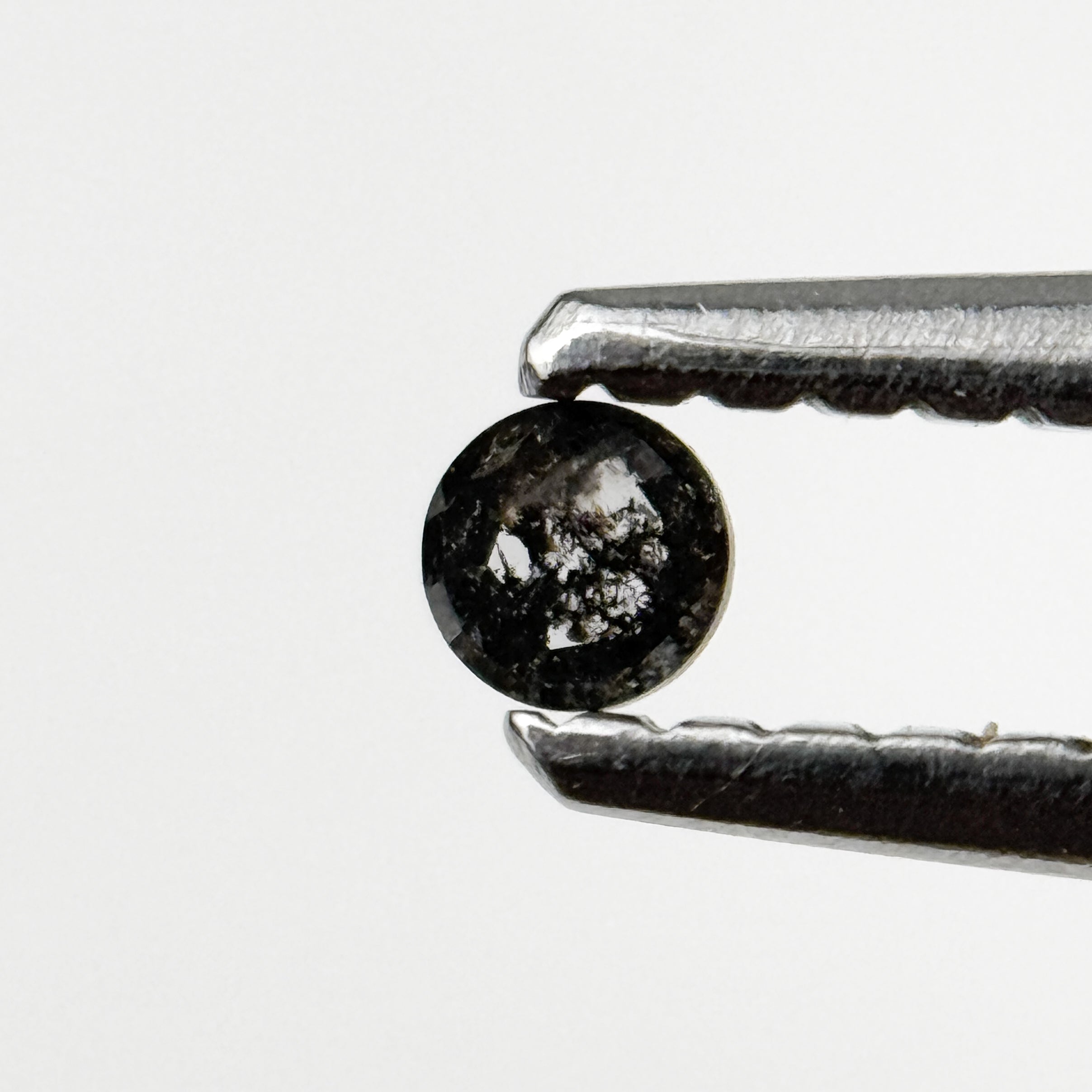 0.10 Ct Round Rose Cut Grey Natural Salt and Pepper Diamond