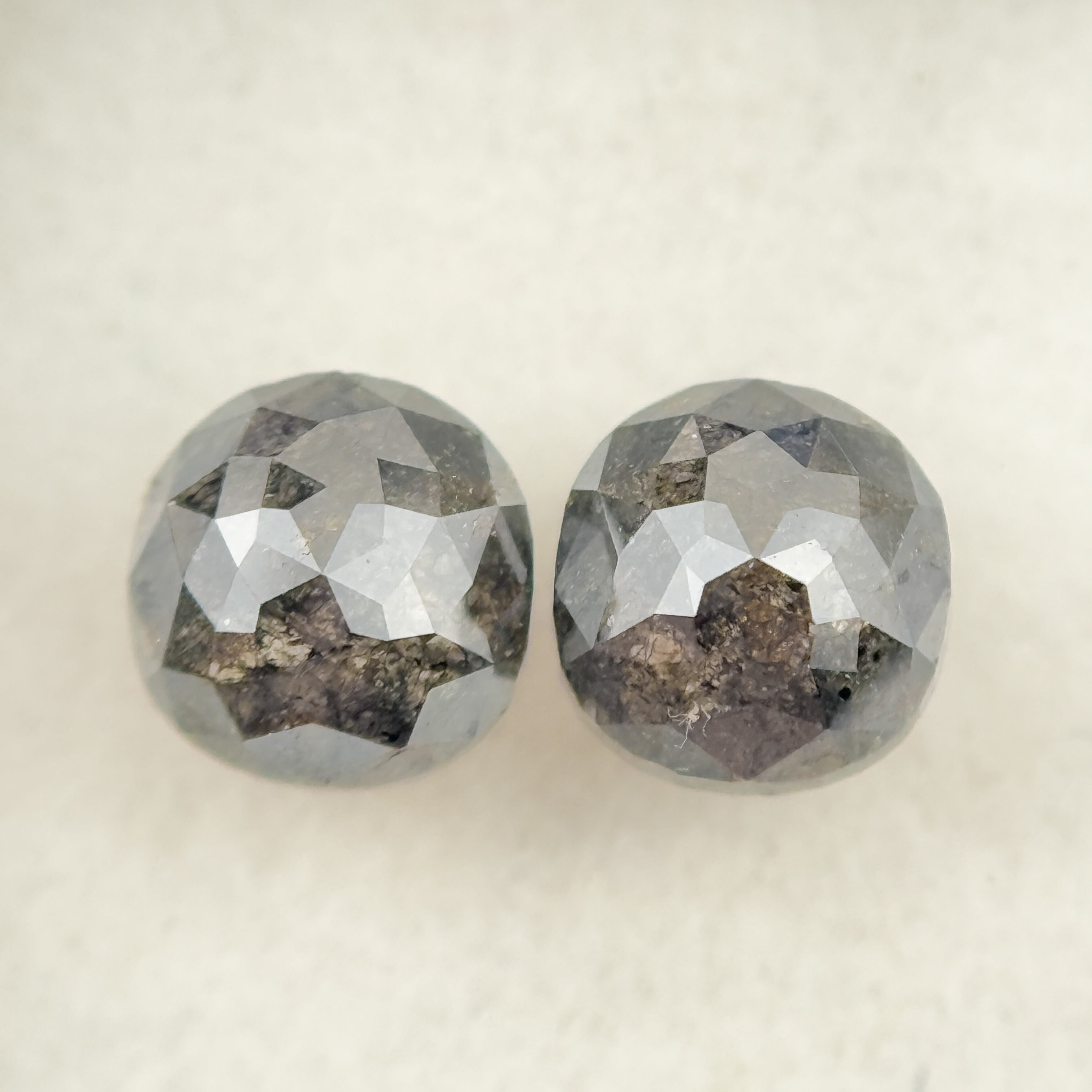 2.16 Ct Cushion Rose Cut Grey Natural Salt and Pepper Diamond Pair