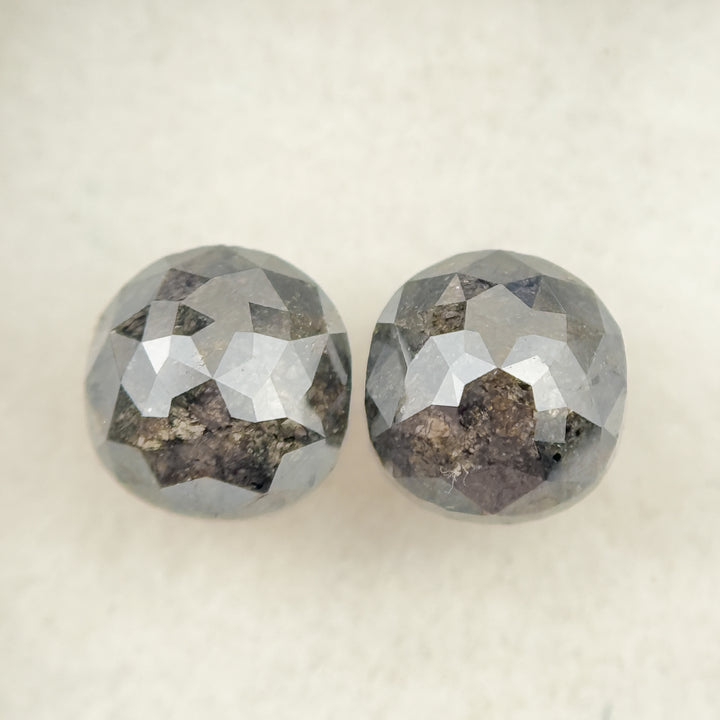 2.16 Ct Cushion Rose Cut Grey Natural Salt and Pepper Diamond Pair