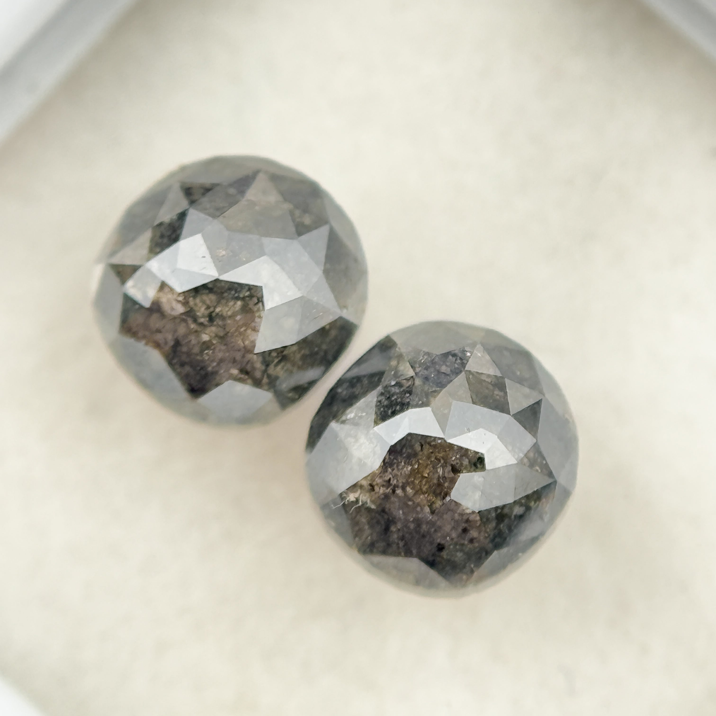2.16 Ct Cushion Rose Cut Grey Natural Salt and Pepper Diamond Pair