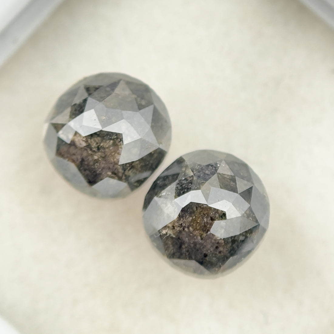 2.16 Ct Cushion Rose Cut Grey Natural Salt and Pepper Diamond Pair