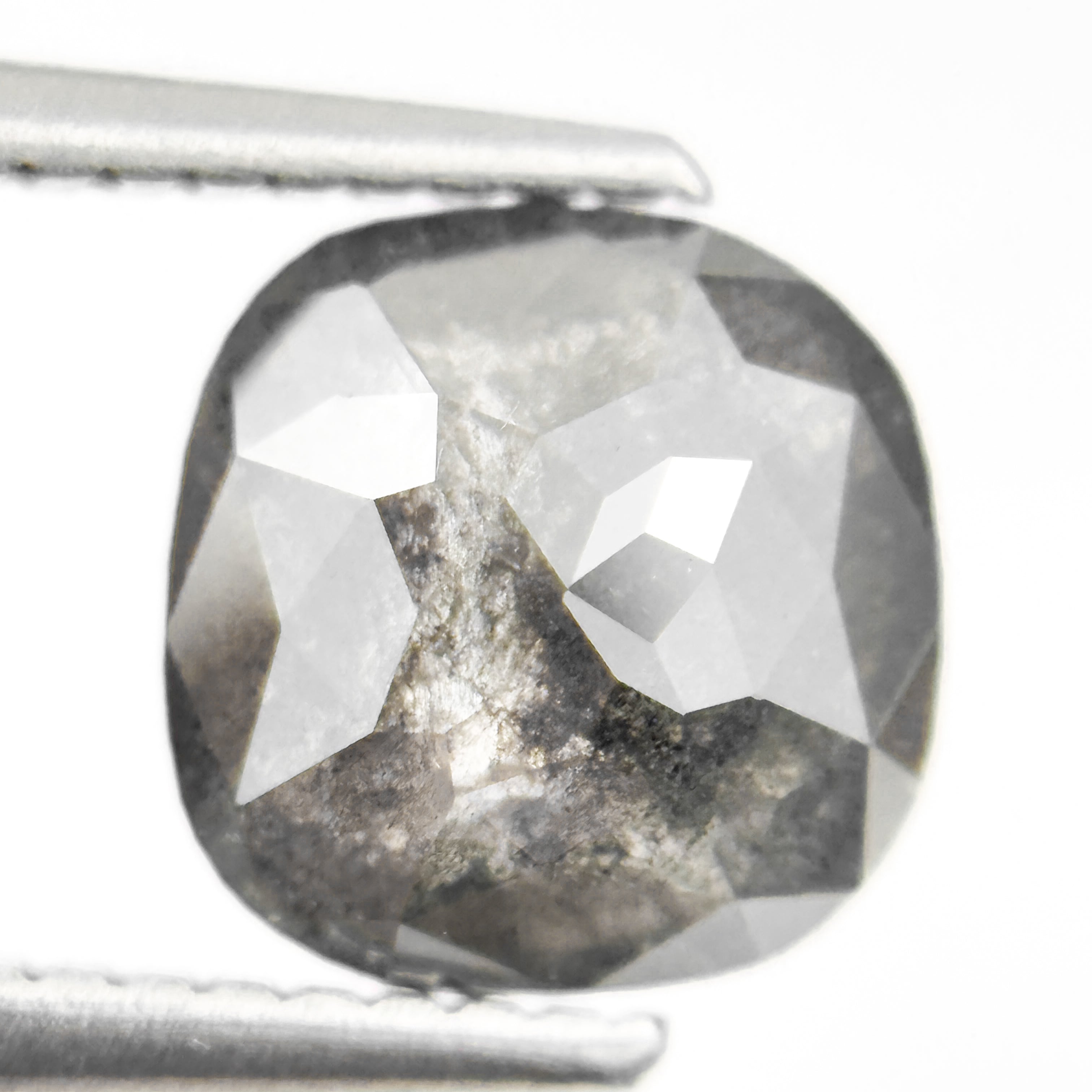 2.00 Ct Cushion Rose Cut Grey Natural Salt and Pepper Diamond
