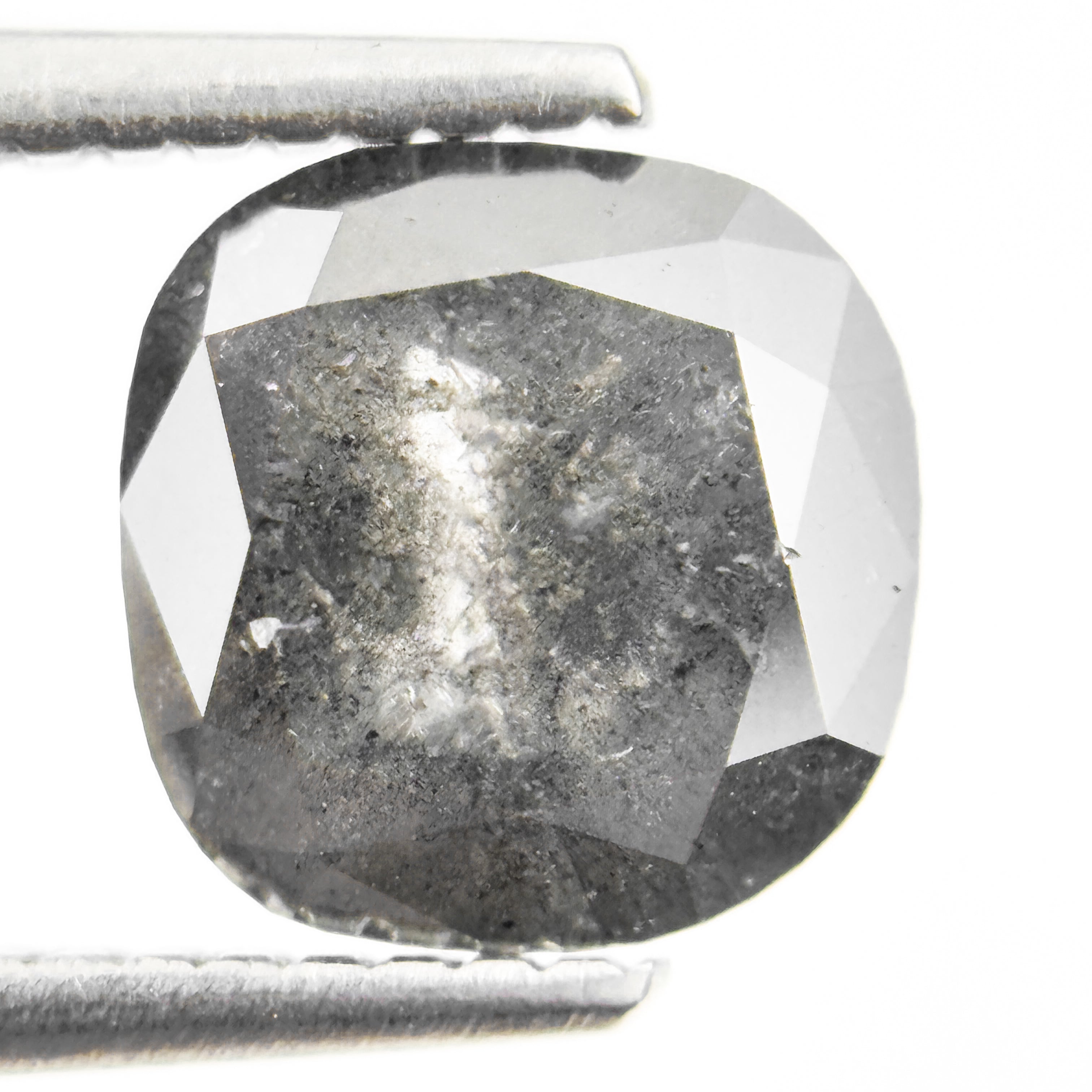 2.00 Ct Cushion Rose Cut Grey Natural Salt and Pepper Diamond