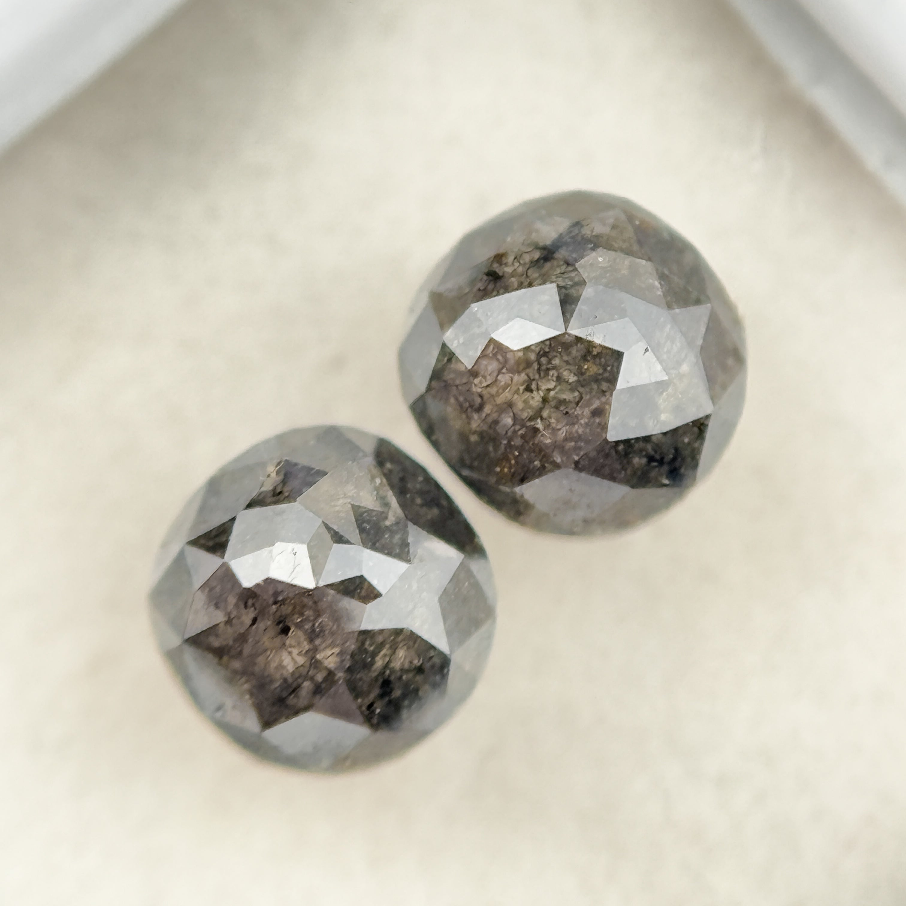 2.16 Ct Cushion Rose Cut Grey Natural Salt and Pepper Diamond Pair