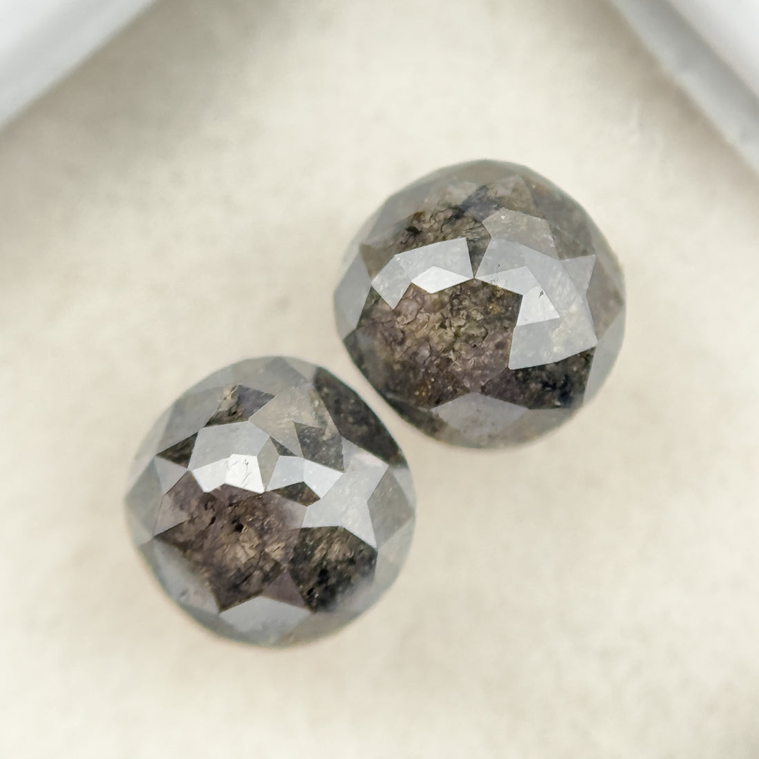 2.16 Ct Cushion Rose Cut Grey Natural Salt and Pepper Diamond Pair