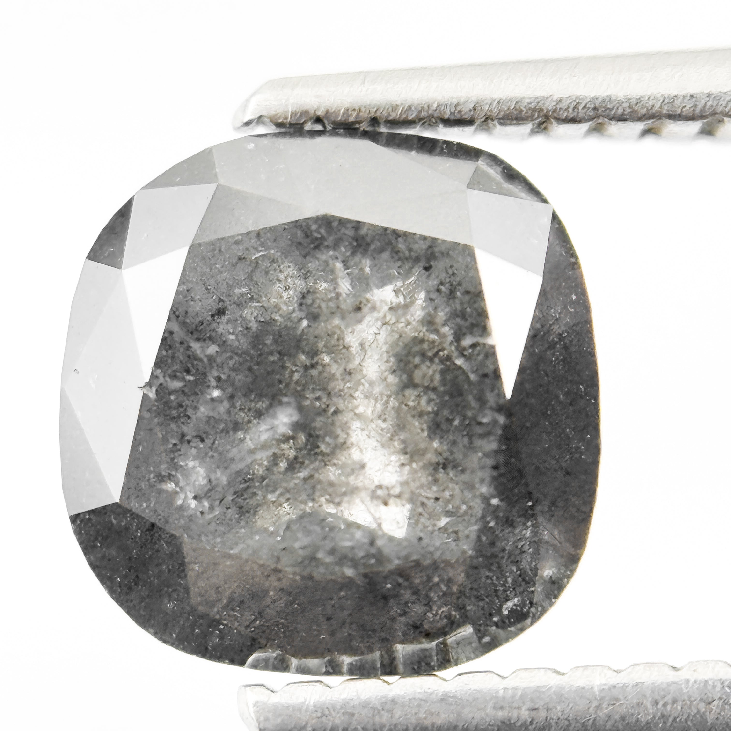 2.00 Ct Cushion Rose Cut Grey Natural Salt and Pepper Diamond