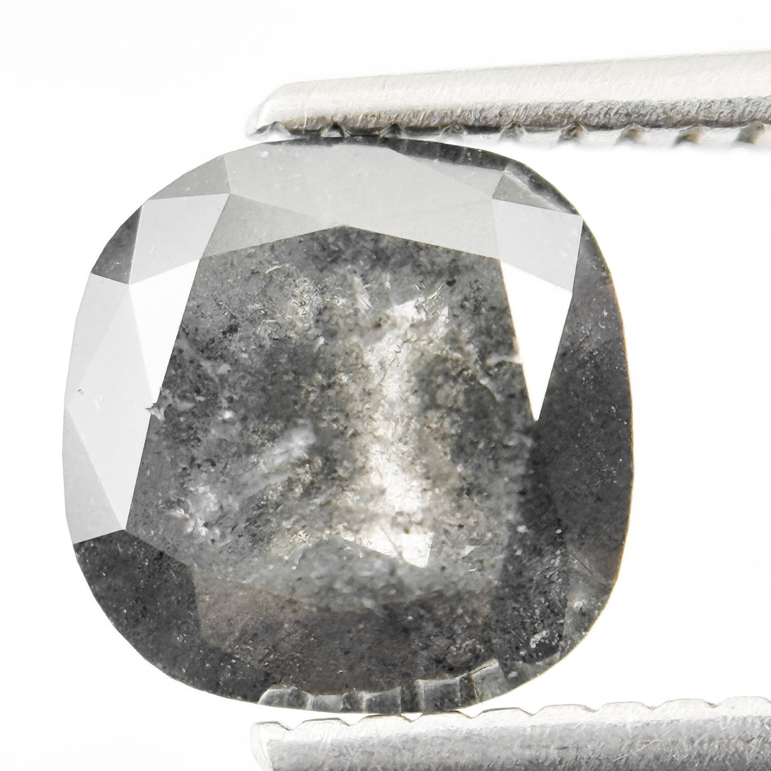 2.00 Ct Cushion Rose Cut Grey Natural Salt and Pepper Diamond
