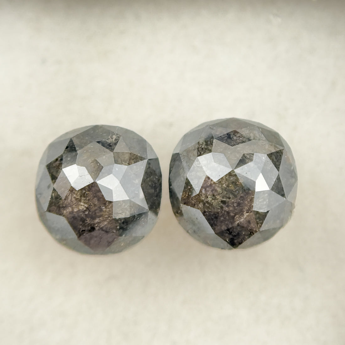 2.16 Ct Cushion Rose Cut Grey Natural Salt and Pepper Diamond Pair