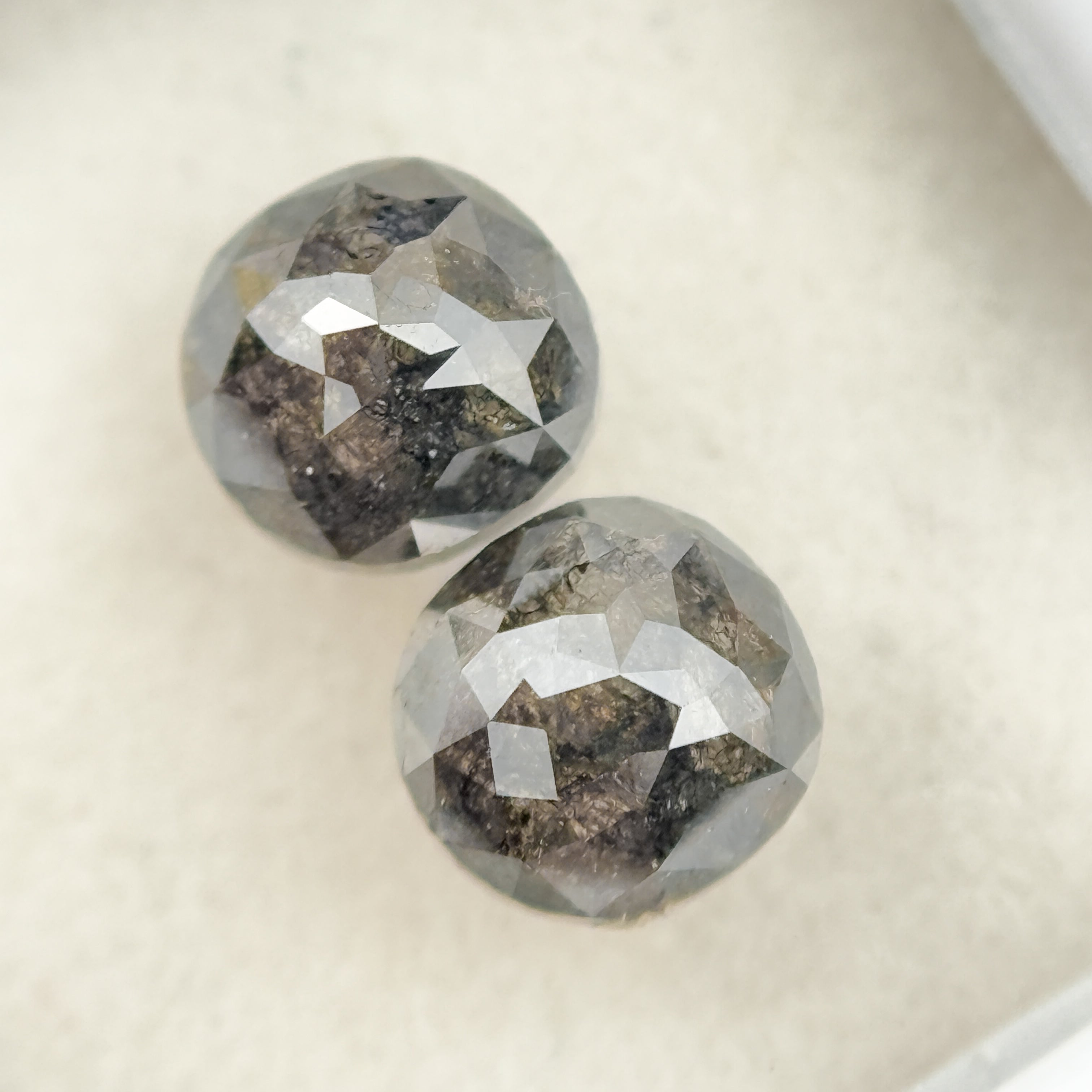 2.16 Ct Cushion Rose Cut Grey Natural Salt and Pepper Diamond Pair