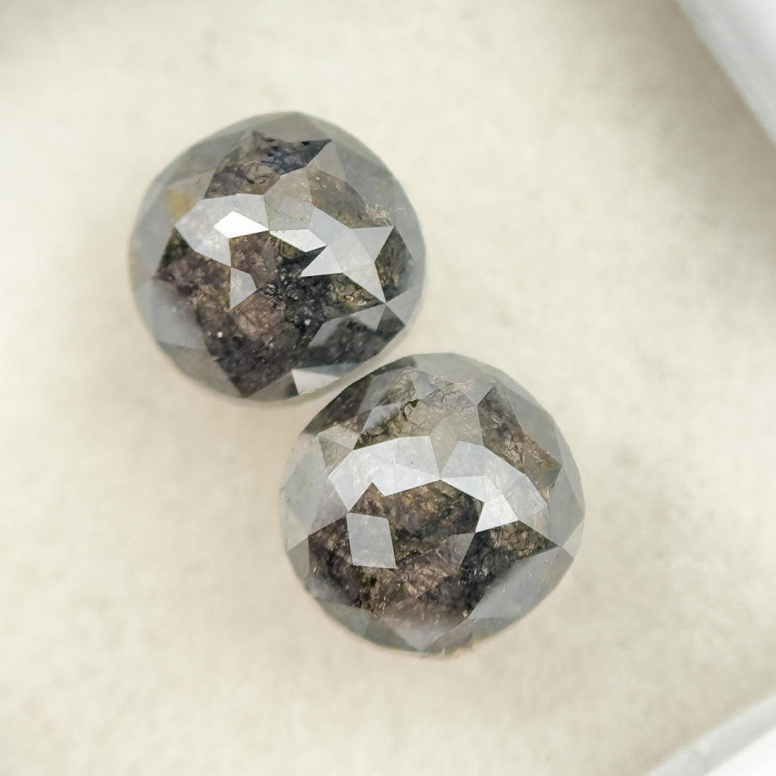2.16 Ct Cushion Rose Cut Grey Natural Salt and Pepper Diamond Pair
