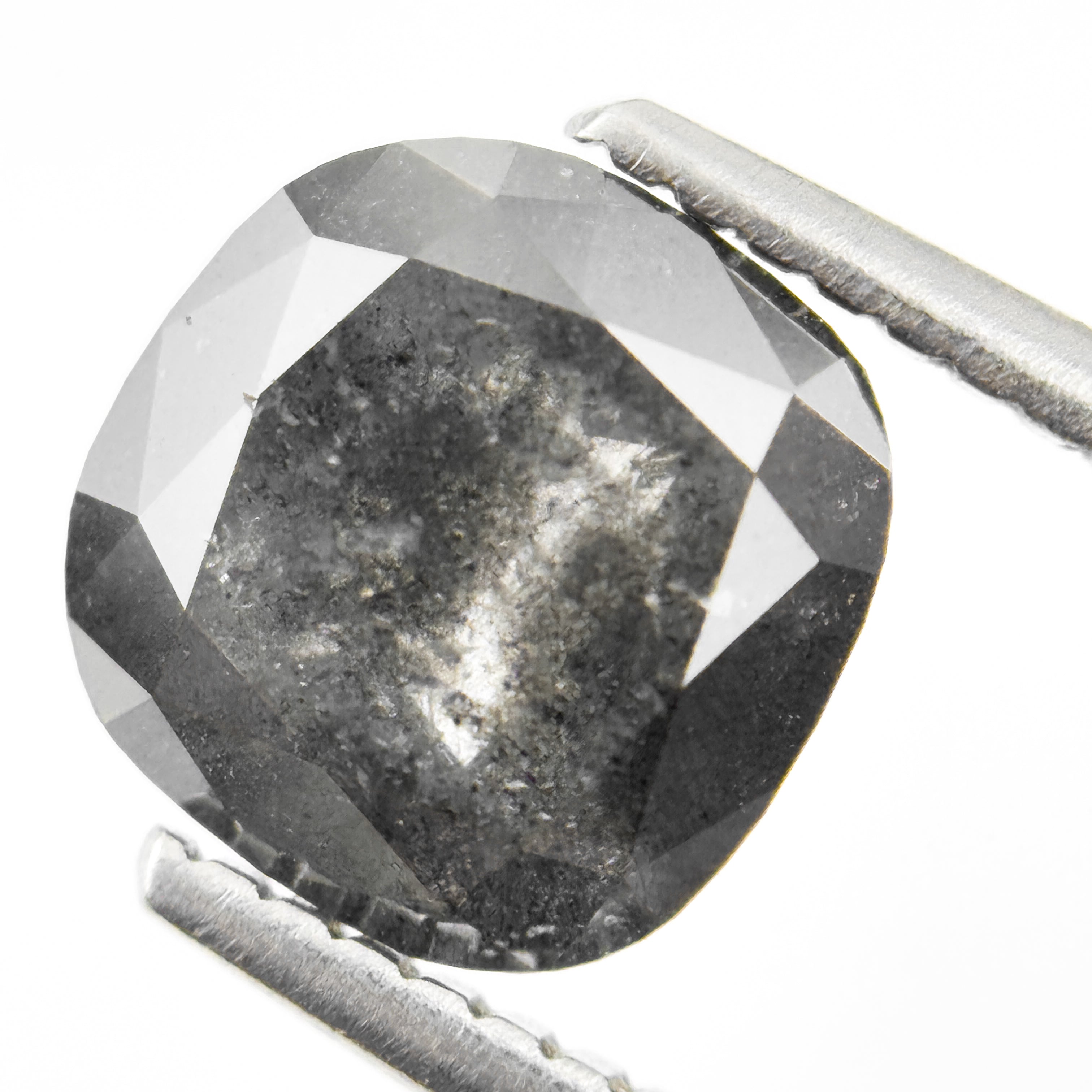 2.00 Ct Cushion Rose Cut Grey Natural Salt and Pepper Diamond