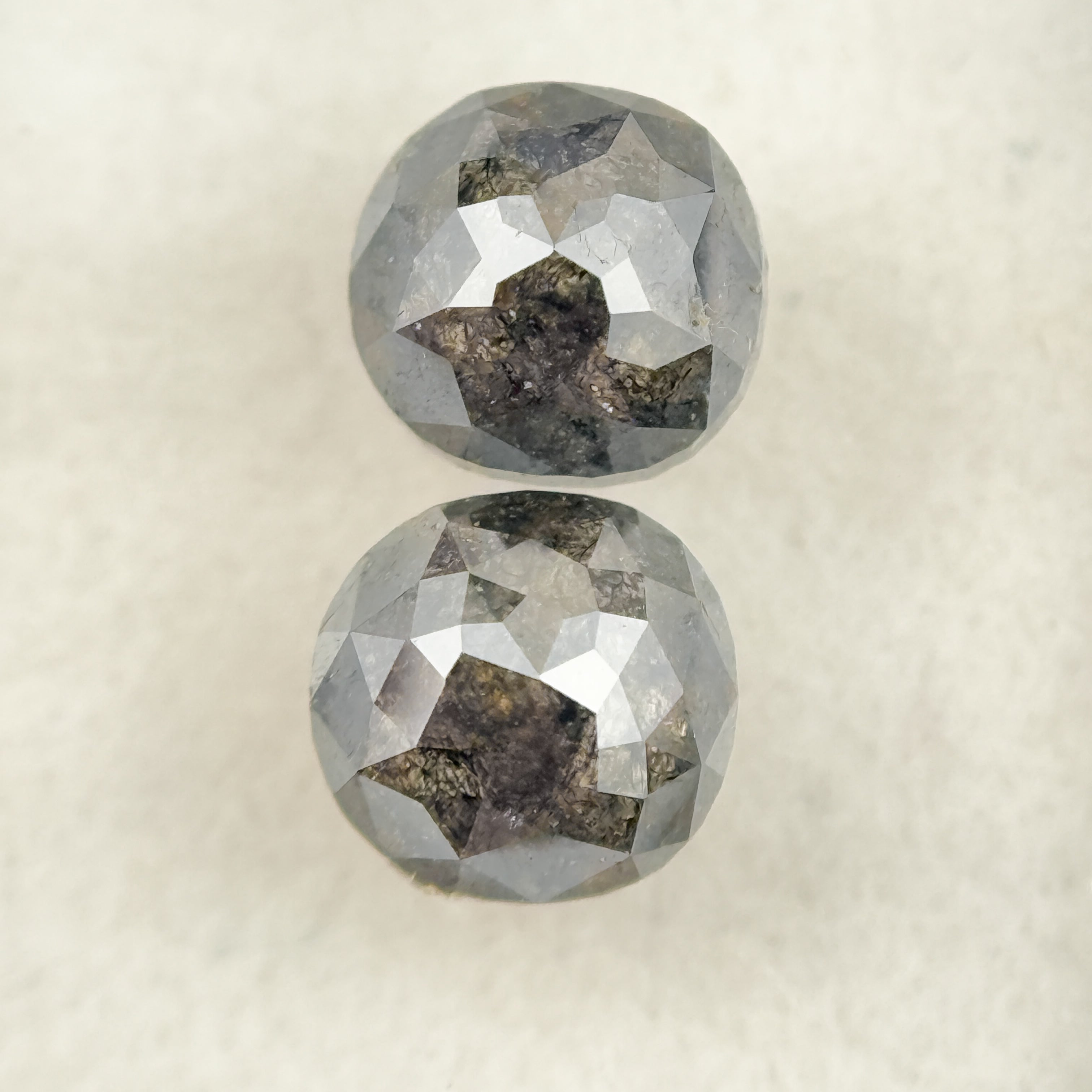 2.16 Ct Cushion Rose Cut Grey Natural Salt and Pepper Diamond Pair