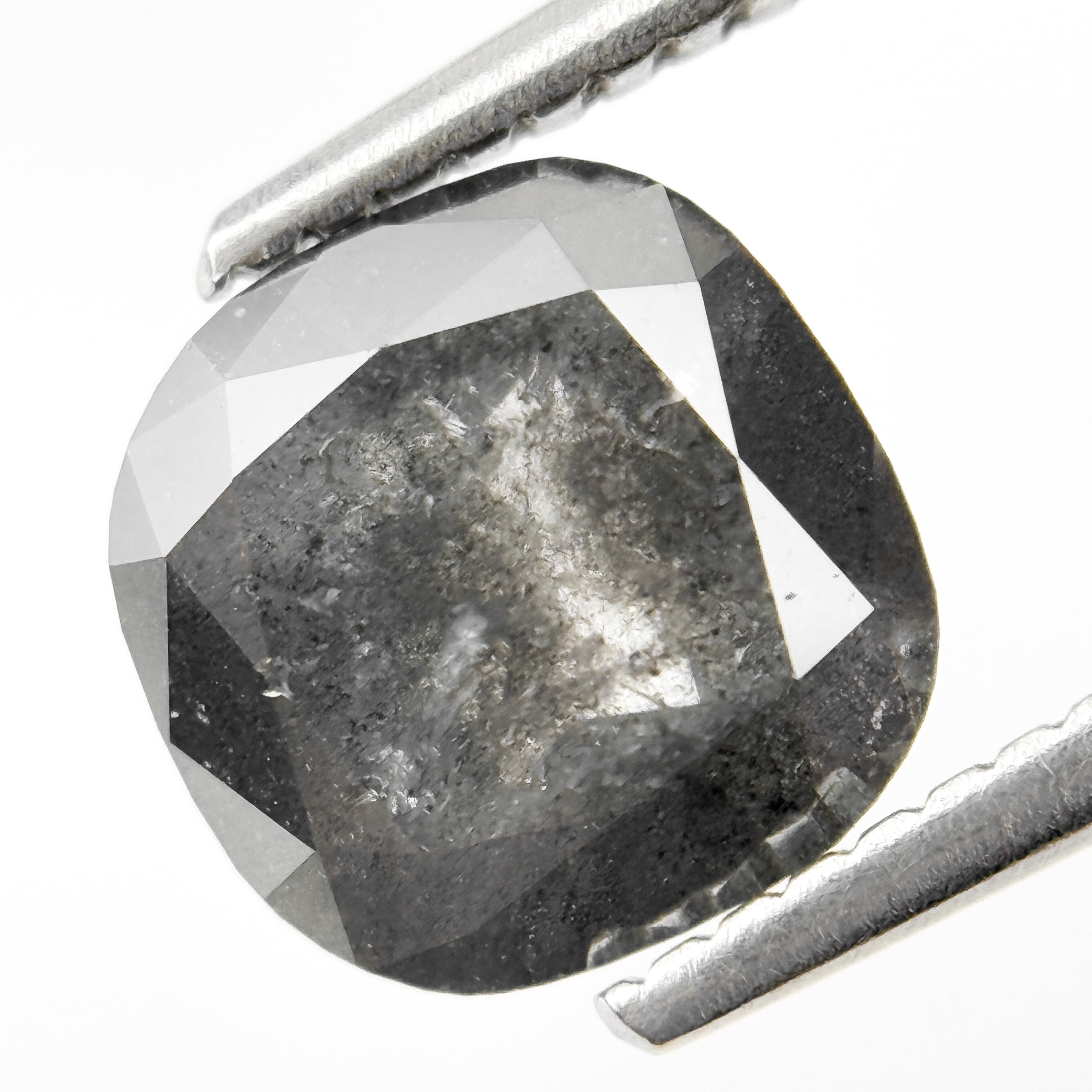 2.00 Ct Cushion Rose Cut Grey Natural Salt and Pepper Diamond