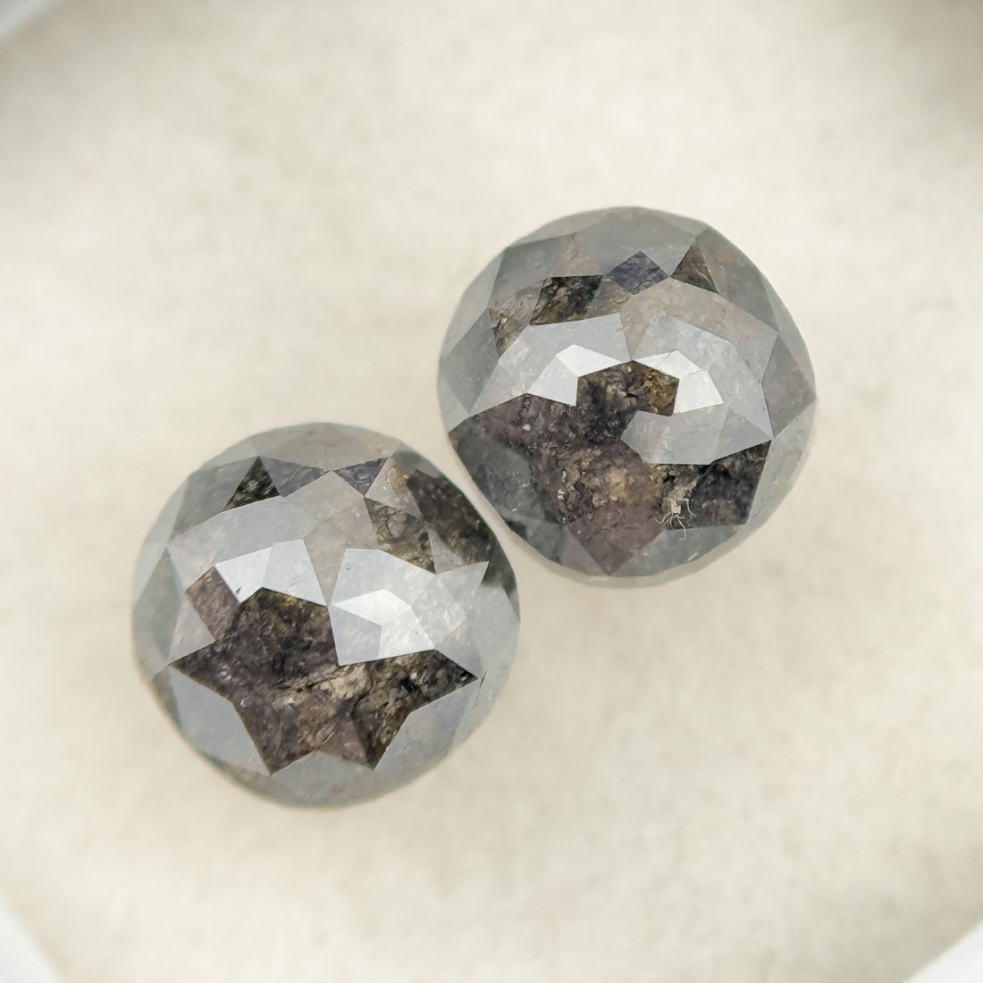 2.16 Ct Cushion Rose Cut Grey Natural Salt and Pepper Diamond Pair