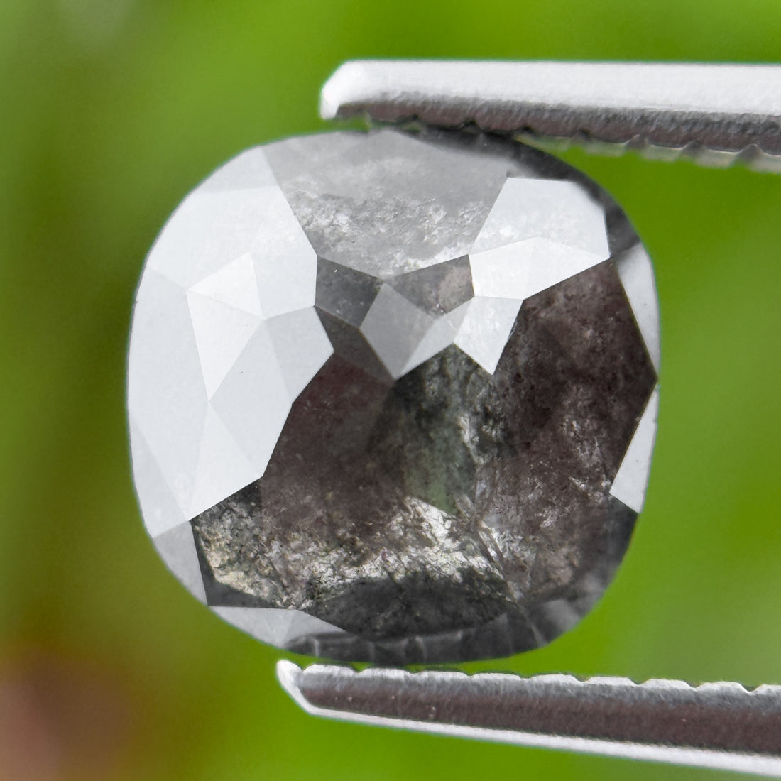 2.00 Ct Cushion Rose Cut Grey Natural Salt and Pepper Diamond