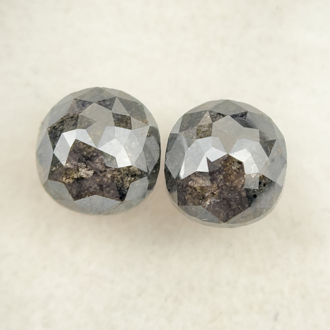 2.16 Ct Cushion Rose Cut Grey Natural Salt and Pepper Diamond Pair