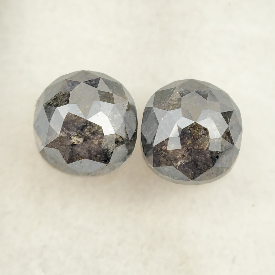 2.16 Ct Cushion Rose Cut Grey Natural Salt and Pepper Diamond Pair