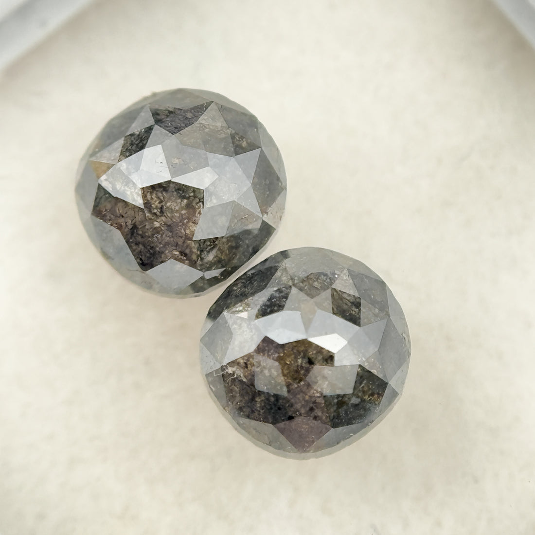 2.16 Ct Cushion Rose Cut Grey Natural Salt and Pepper Diamond Pair